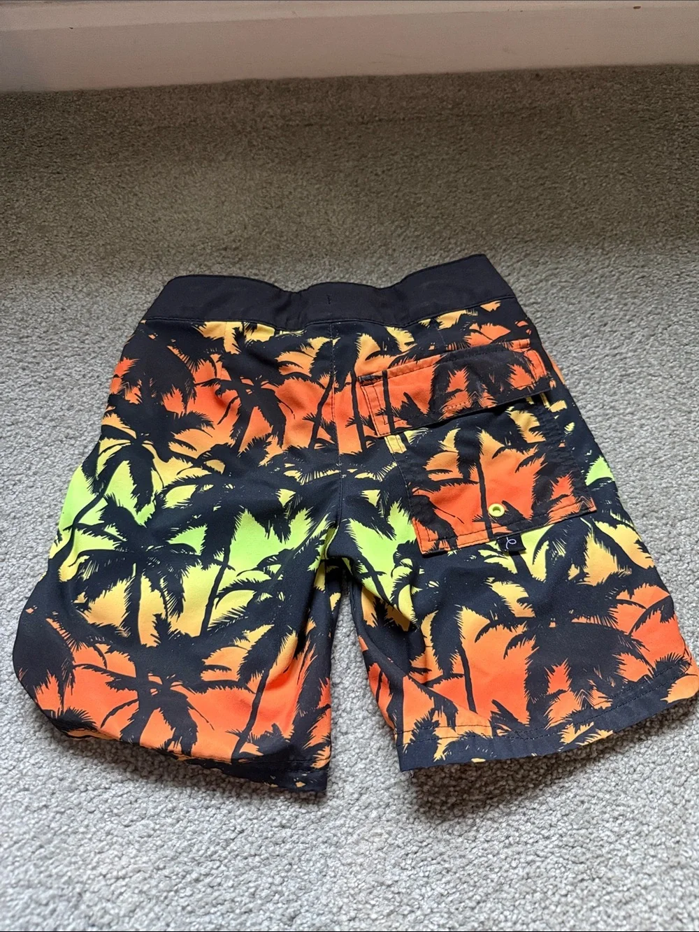 art class Boys Palm Print Swim Shorts - Neon Orange, Yellow & Black